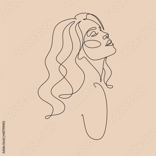 Woman head vector lineart illustration. One Line style drawing. Woman Line Art Minimalist Logo.