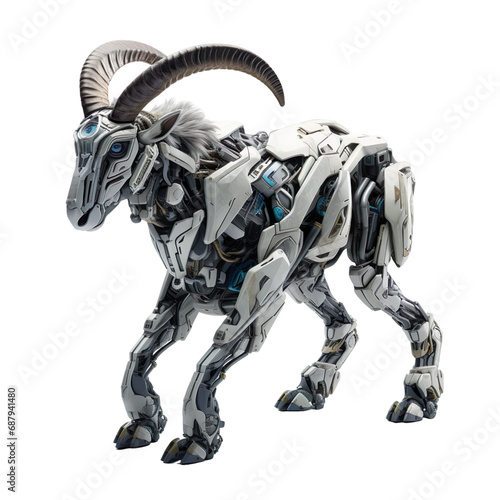 angled view of animal matte Robotic Ibex isolated on a white transparent background 