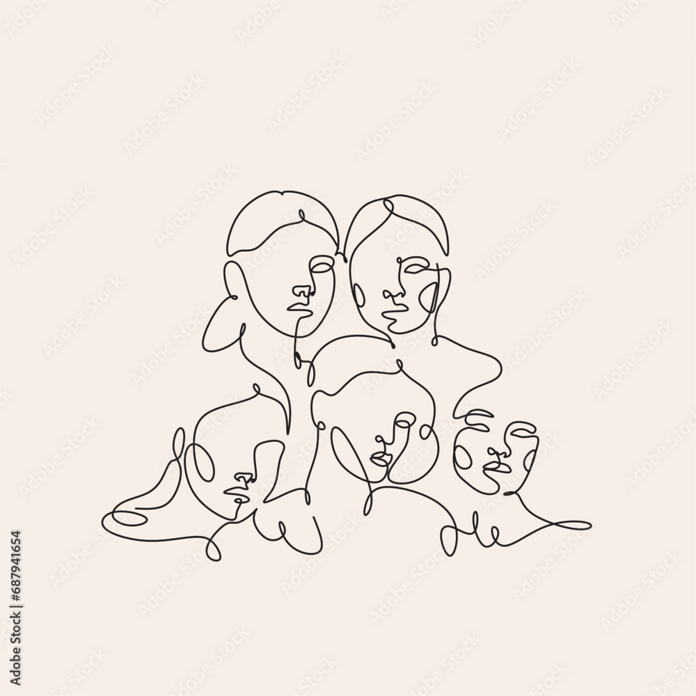 Women vector illustraton drawn in line art style. International Womens Day. One line womans portrait. Women different nationalities. Feminism concept. Girl power line art Women vector illustraton drawn in line art style. International Womens Day. One line womans portrait. Women different nationalities. Feminism concept. Girl power line art