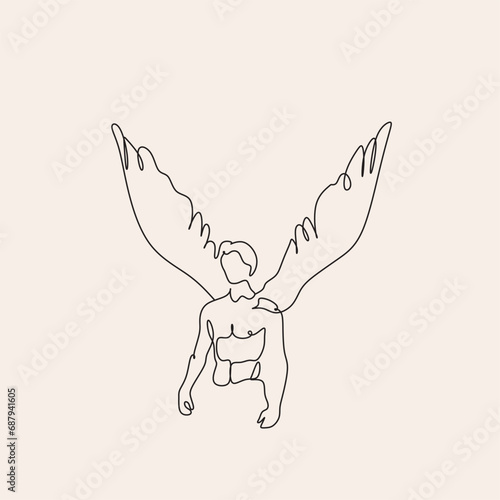Angel. Continuous line art drawing vector illustration. Valentines day simply illustration. Black angel