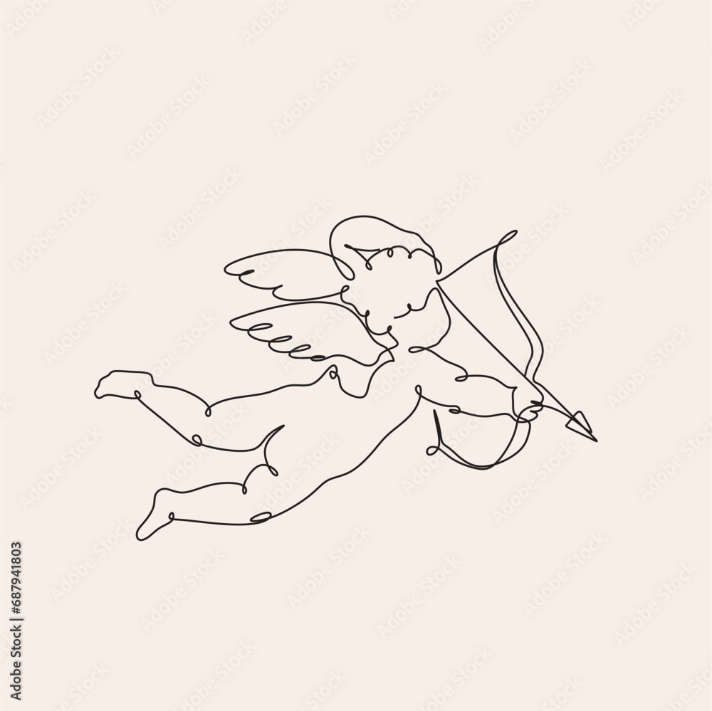 Angel. Continuous line art drawing vector illustration. Valentines day ...