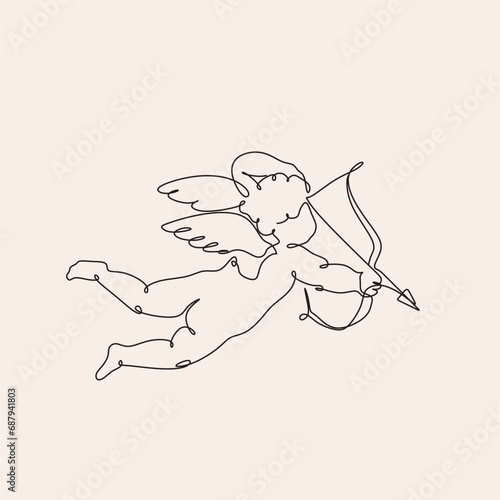 Angel. Continuous line art drawing vector illustration. Valentines day simply illustration. Black angel