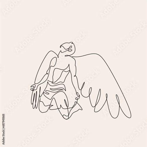 Angel. Continuous line art drawing vector illustration. Valentines day simply illustration. Black angel