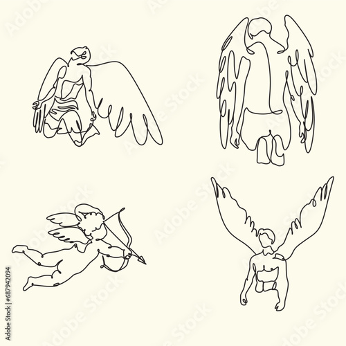 Angel. Continuous line art drawing vector illustration. Valentines day simply illustration. Black angel