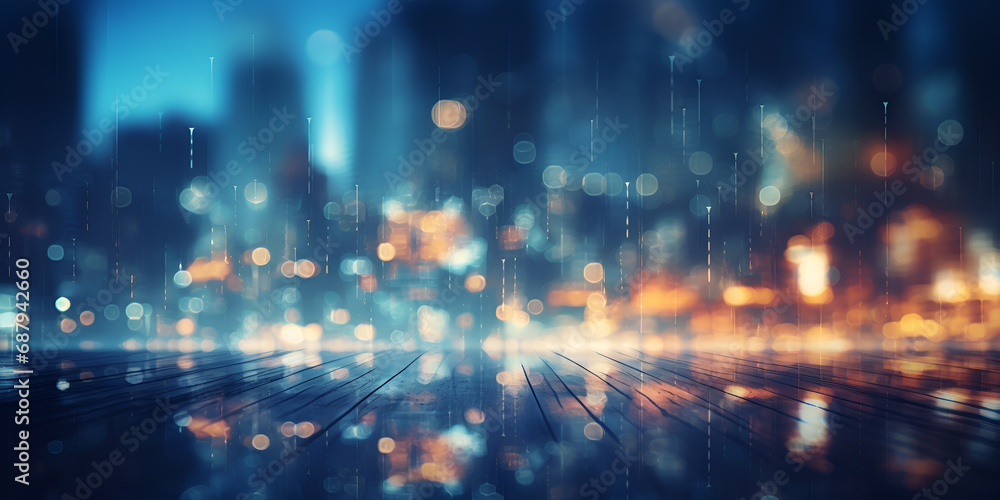 Abstract Technology Big Data Background Concept Seven Interpretations, Hightech Urban Life , City Lights at Night Abstract Defocused Blur with Bokeh and Blurred Background Generative AI
