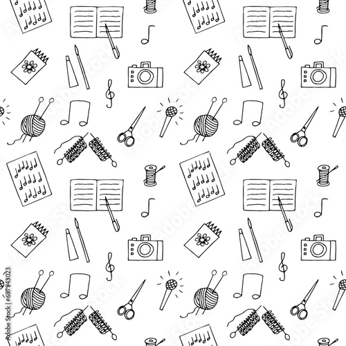 Creativity and hand made seamless pattern, vector illustration hand drawing doodles