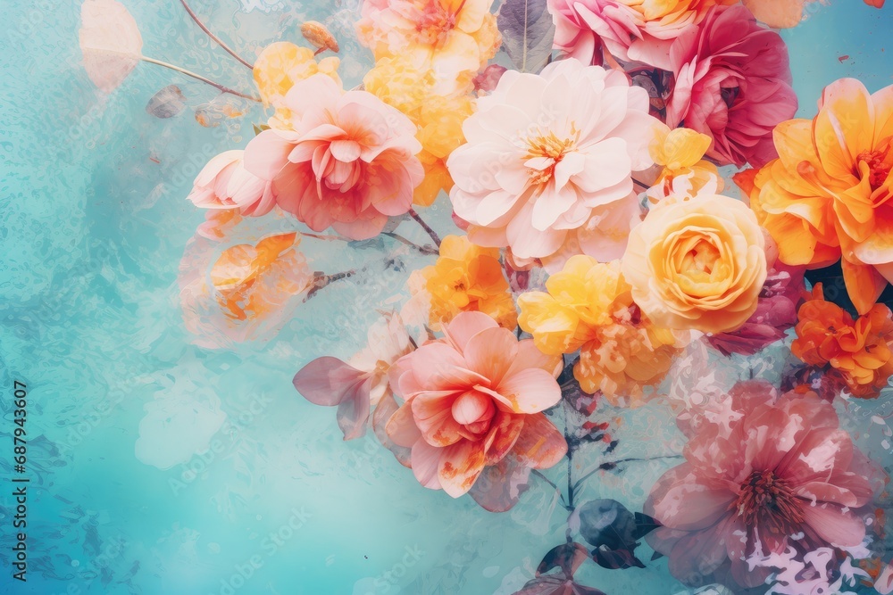 custom made wallpaper toronto digitalValentine's Day. Assorted Spring Blossoms on Pastel Blue. Floral Freshness and Beauty. Generative AI