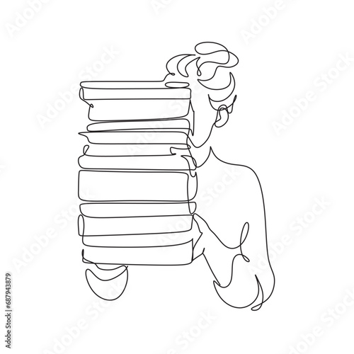 Continuous one line drawing of young woman reading a book. A girl  reading book single line art drawing vector illustration.