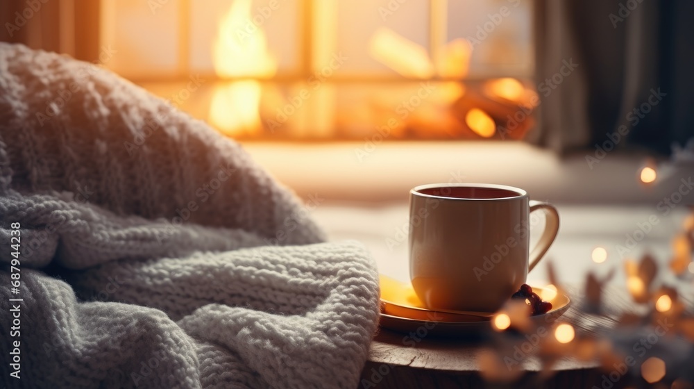 Coffee in a cozy winter setting