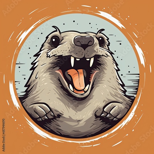 logo of a cheerful mole in a circle on a brown background, illustration, banner photo