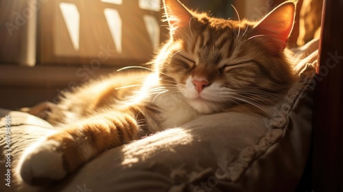 The cat sleeps under the sun's rays