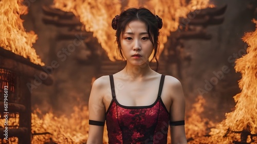 Asian Woman In The Flame Background Very Cool © NIKENPROBO