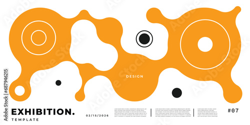 Abstract connected circle shape modern background. Fluid and dynamic backdrop template. Melting shape background. Contemporary exhibition poster design.