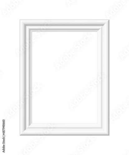 White picture frame. Minimalistic detailed photo realistic frame. Png clipart isolated on transparent background