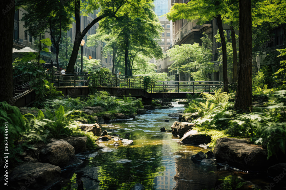 Obraz premium Urban Oasis: A Tranquil Green Space Amidst the City