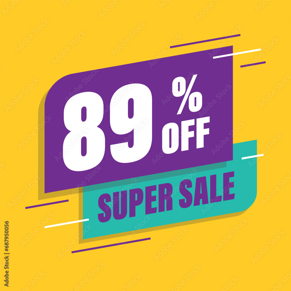 Fototapeta premium Eighty eight 89% percent purple and green sale tag vector