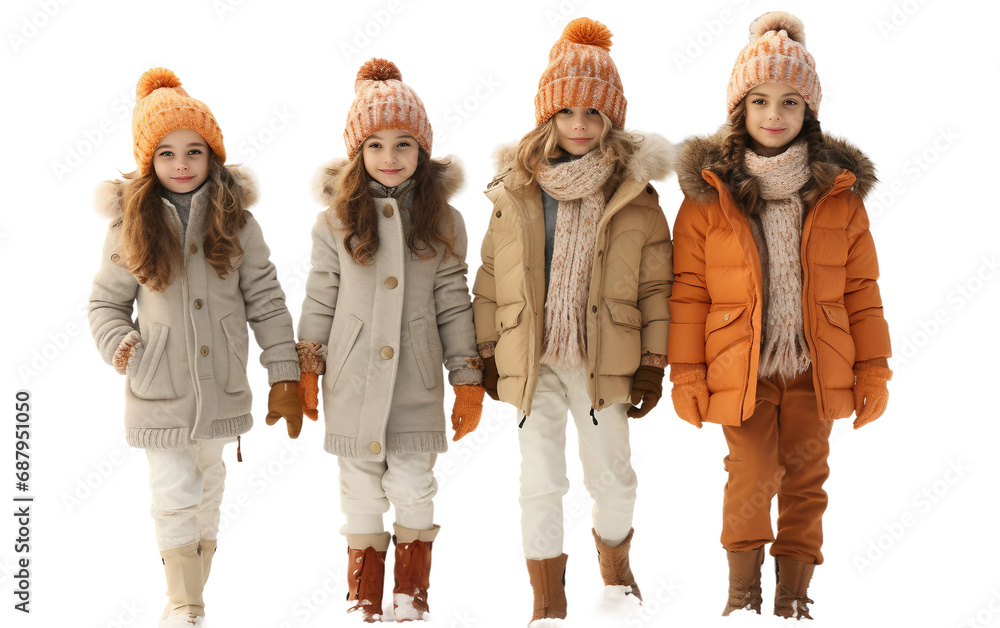Trendy Winter Outfits for Kids: Snowy Chic and Cute isolated on a transparent background.