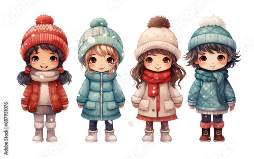 Winter's Trendy and Cute Kids' Outfits: Snowy Chic isolated on a transparent background. © Tayyab Imtiaz