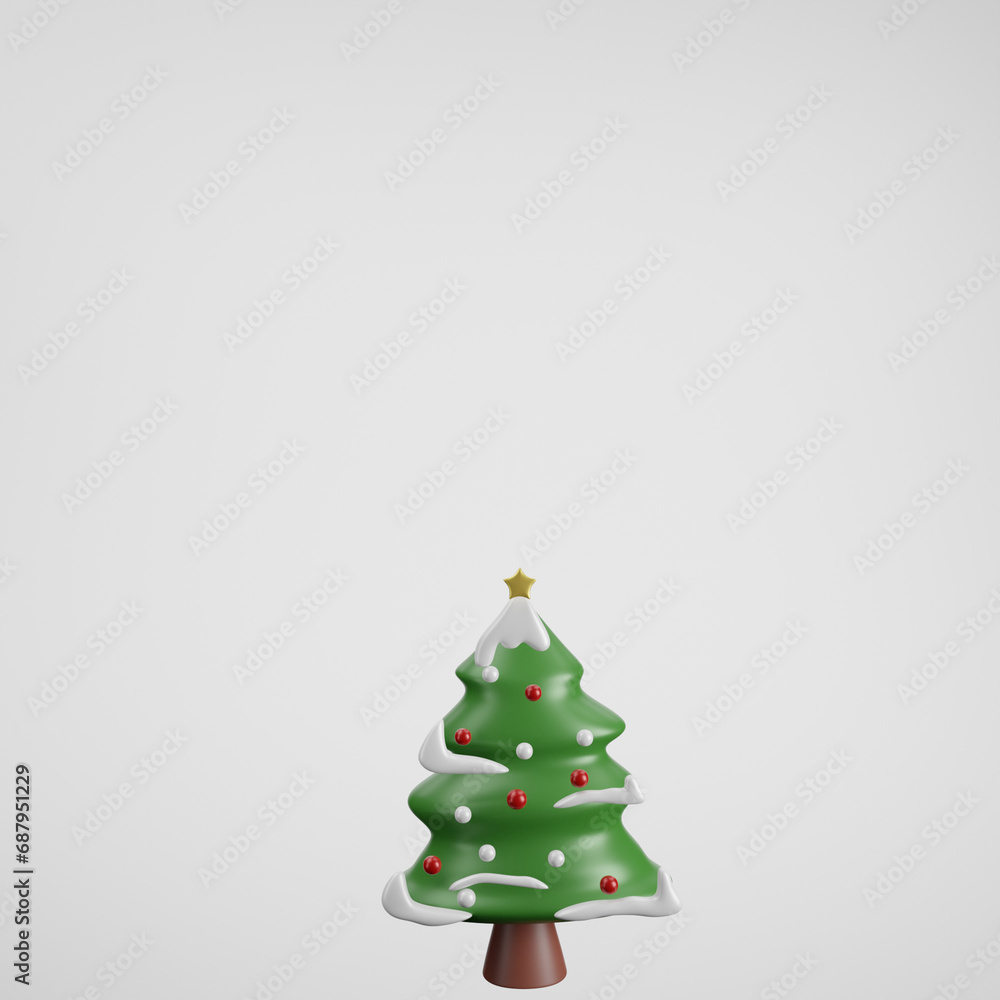 christmas tree with balls, 3D, white