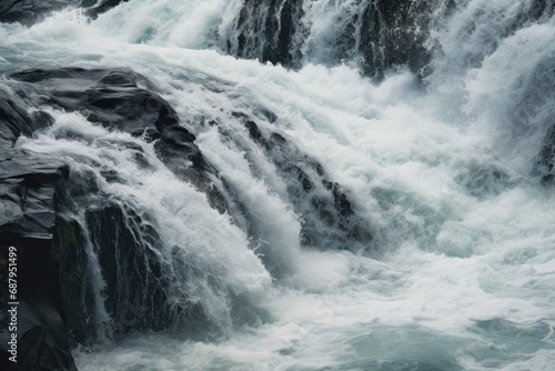 Close-up of water running over the edge of a waterfall.