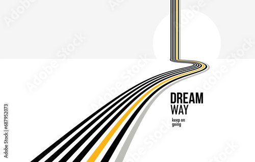 3D black and white lines in perspective with yellow elements abstract vector background, linear perspective illustration op art, road to horizon.
