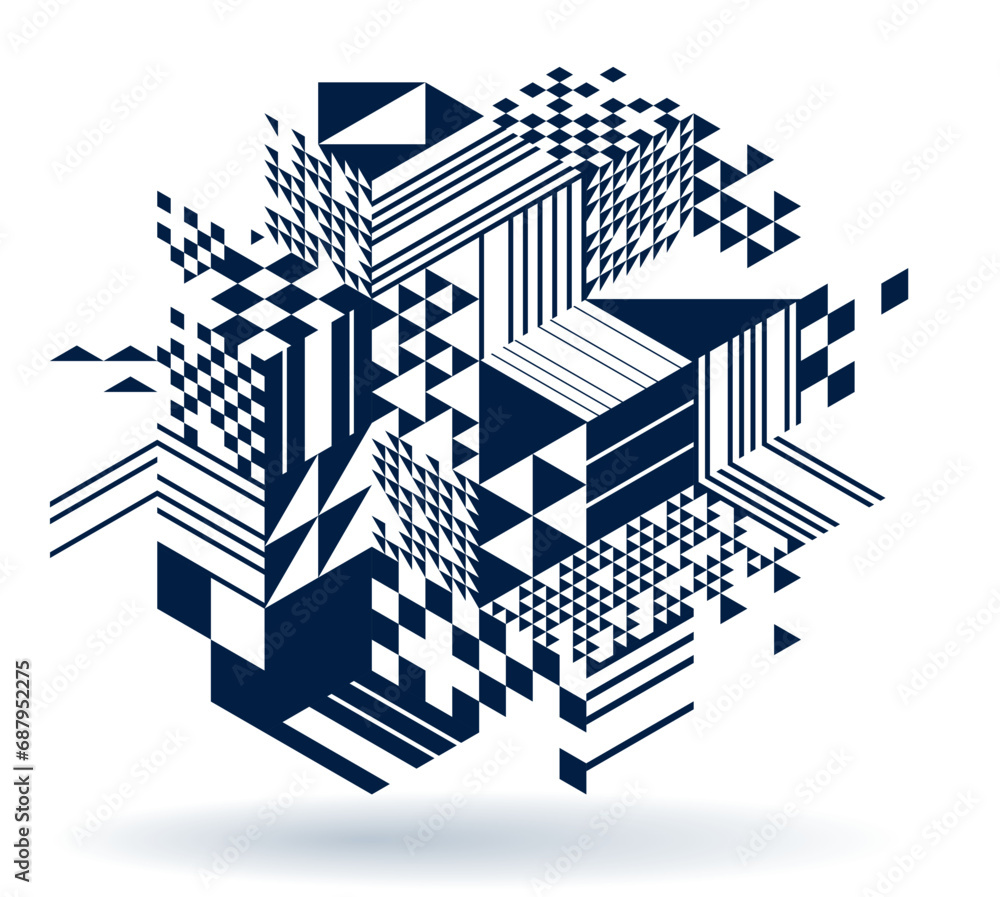 Abstract vector geometric background created with 3D cubes and shapes in isometric perspective, abstract city architecture, polygonal abstraction art, cubic style. Abstract vector geometric background created with 3D cubes and shapes in isometric perspective, abstract city architecture, polygonal abstraction art, cubic style.