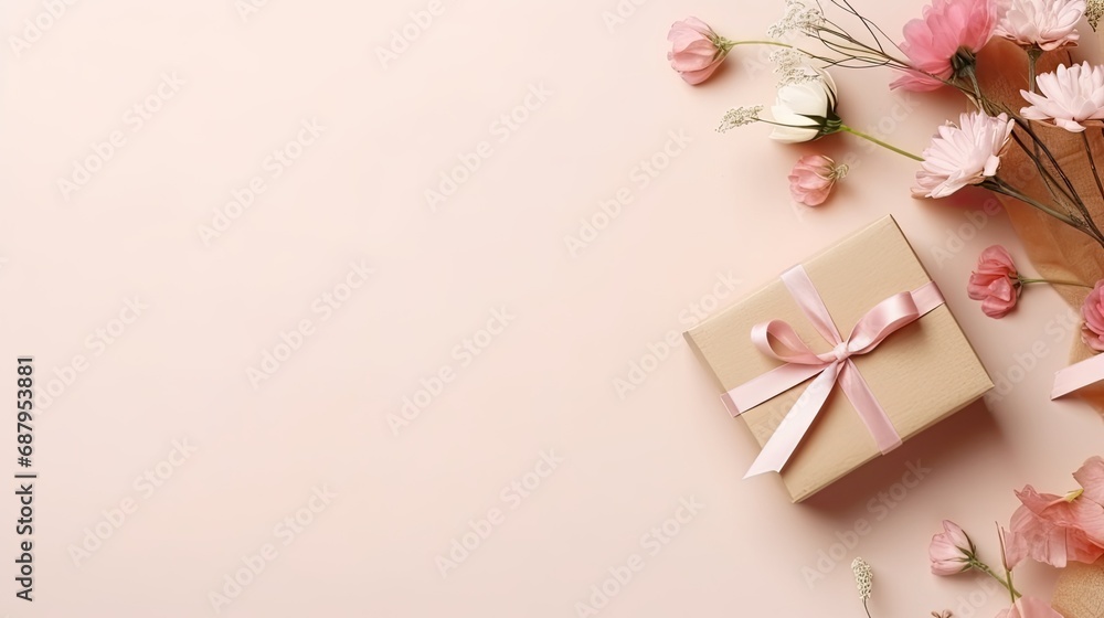a gift or present box alongside flowers on a light table, captured from a top view, a greeting card and arrange the composition in a minimalist, a gift or present box alongside flowers on a light table, captured from a top view, a greeting card and arrange the composition in a minimalist,