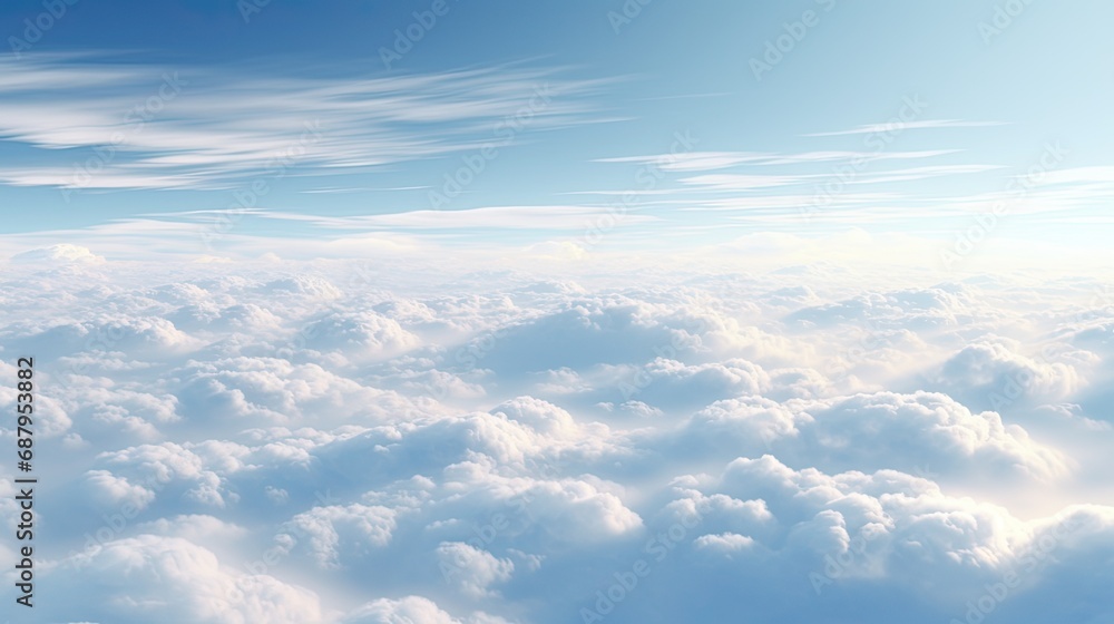 a high nature view with large white clouds against a soft sky background in the morning. a high nature view with large white clouds against a soft sky background in the morning.