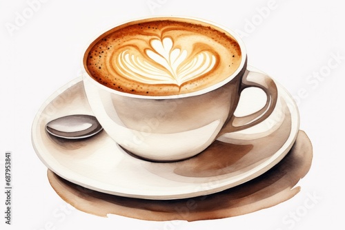 Watercolor illustration of a cup of coffee isolated on white background. AI generative