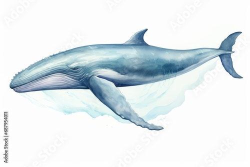 Watercolor illustration of a whale isolated on white background. AI generative © tiena