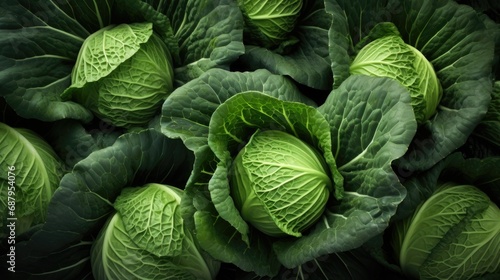 Fresh green cabbage grows in the garden. Large cabbage leaves . Gardening and agriculture.