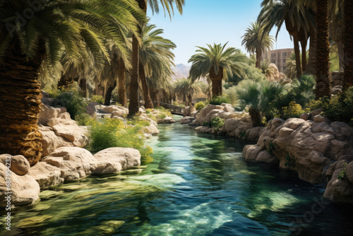 Mirage of a Lush Oasis in Vast Desert