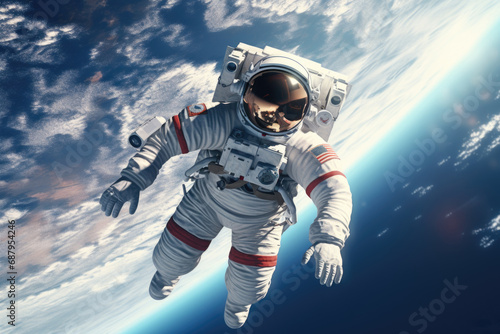 Astronaut floating in the air above the earth. Perfect for space exploration concepts or futuristic designs