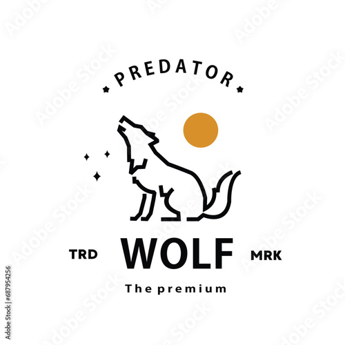 vintage retro hipster wolf logo vector outline monoline art icon