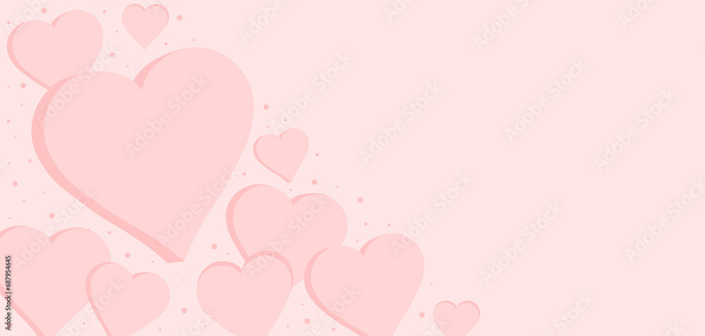 Valentine's Day background. 3d hearts in pink tones. Romantic illustration with copy space.