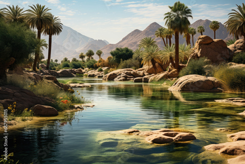 Mirage of a Lush Oasis in Vast Desert © MyPixelArtStudios