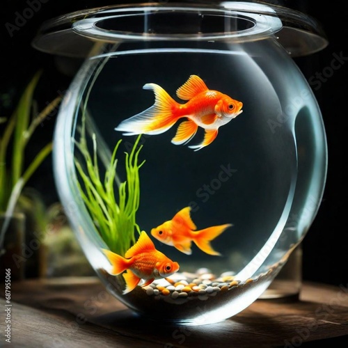 Goldfish in round glass aquarium.
