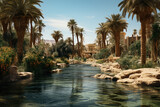 Mirage of a Lush Oasis in Vast Desert