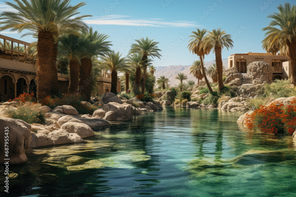 Mirage of a Lush Oasis in Vast Desert Mirage of a Lush Oasis in Vast Desert