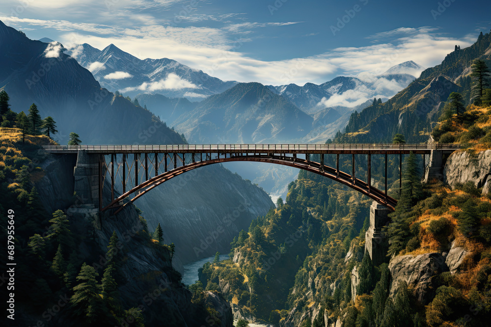 Obraz premium Sky Bridges Spanning Majestic Mountains
