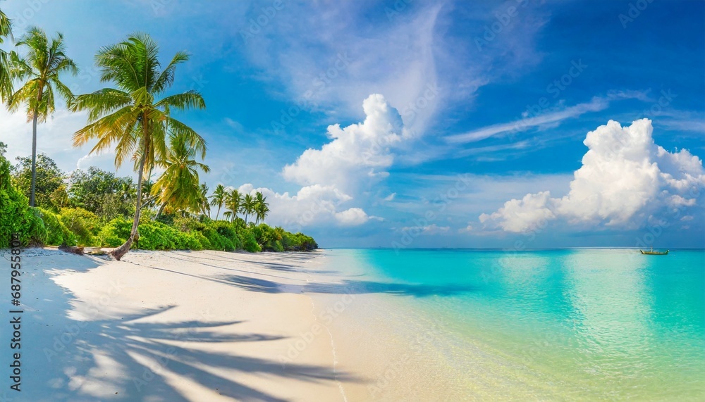beautiful amazing beach tropical shore background as summer landscape white sand calm sea sky banner tranquil beach scene vacation and summer holiday concept dream sunny panoramic nature paradise