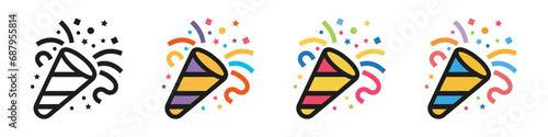 Confetti Popper Colored Line Icons Set. Vector illustration