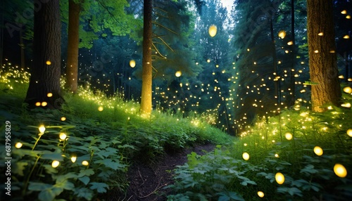 fireflies in night forest