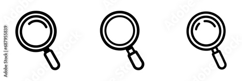 Set magnifier lens icon in flat linear style isolated. Vector illustration
