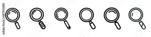 Set magnifier lens icon in flat linear style isolated. Vector illustration