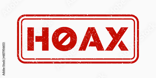 hoax with square frame stamp vector in red color. Grunge rubber stamp with concept of fake news or false information. 