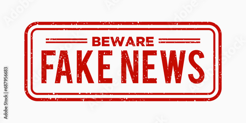 Beware fake news rustic stamp vector in red color. Grunge rubber stamp with concept of Hoax or false information. 