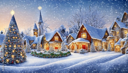 christmas winter fairy village landscape ai generated image © Nichole