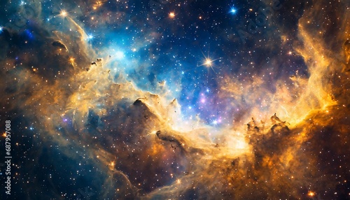 glowing huge nebula with young stars space background