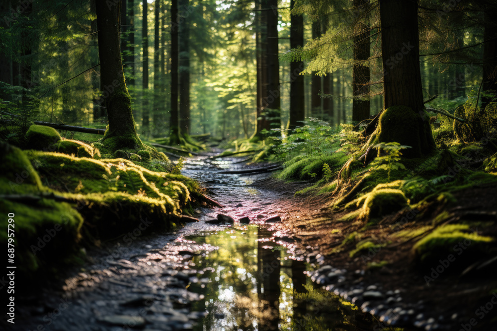 Obraz premium Tranquil Forest Bathing Retreat Amidst Serene Trees